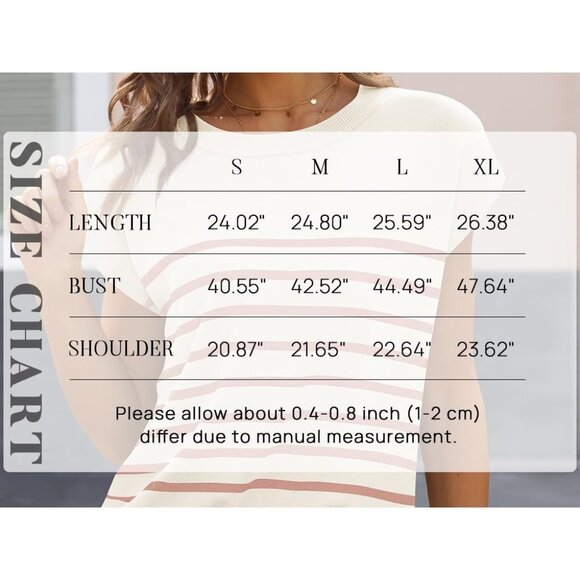 Women's Cap Sleeve Striped Tops 2024 Batwing Short Sleeve Summer Crewneck - Picture 6 of 6